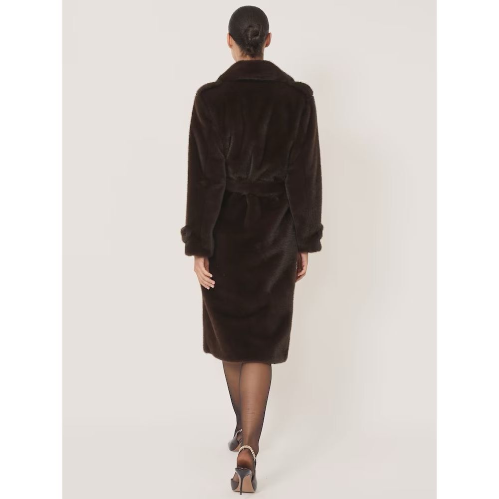 Reiss Cate Faux-Fur Long Belted Coat in Chocolate Brown - Picture 3 of 5